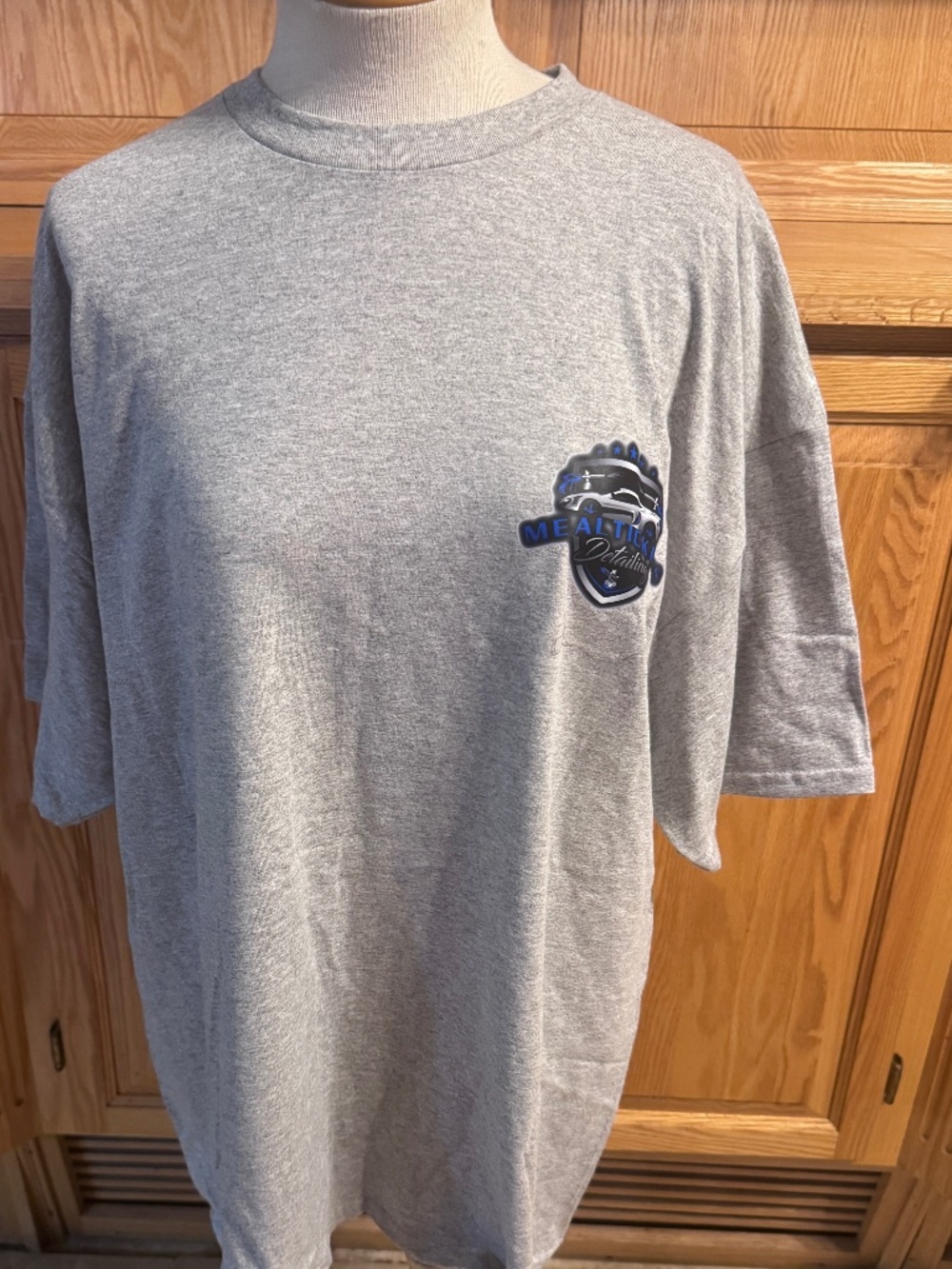 Men's Gildan Heavy Cotton 2XL Gray Blue "Meal Ticket Detailing" Crew Neck